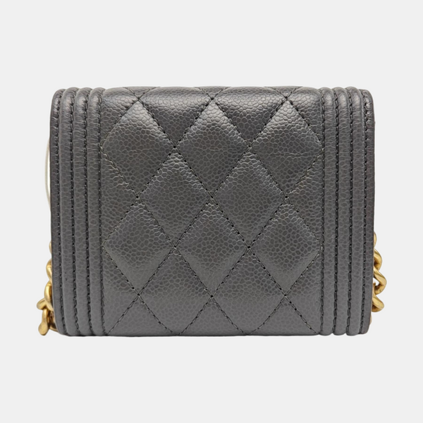 BOY CHANEL Quilted Grained Calfskin Gray