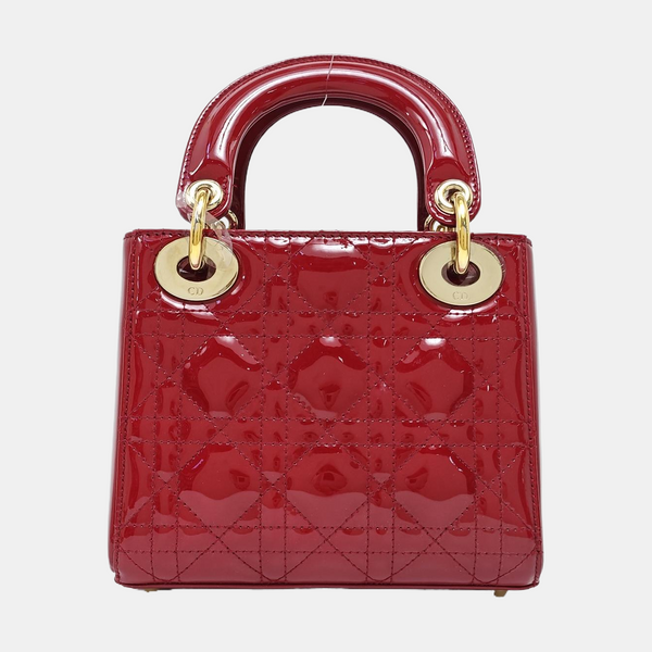 Lady Dior Mini Piel Charol Acolchada Roja