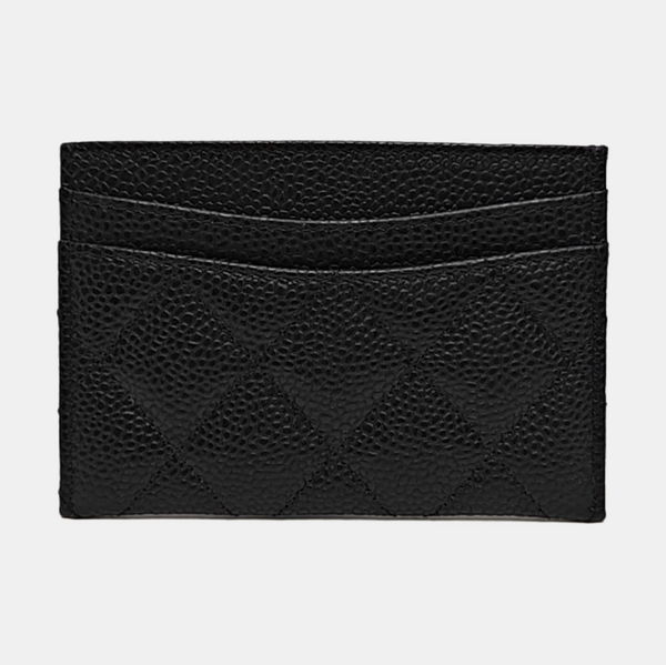 Quilted Grained Calfskin Card Holder Black