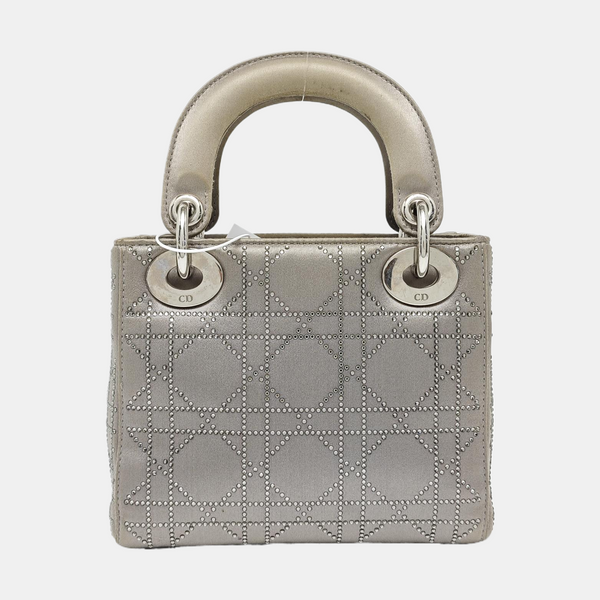 Authenticated pre-owned Lady Dior Mini Silk Satin Grey - Shoulder Bag at Looply
