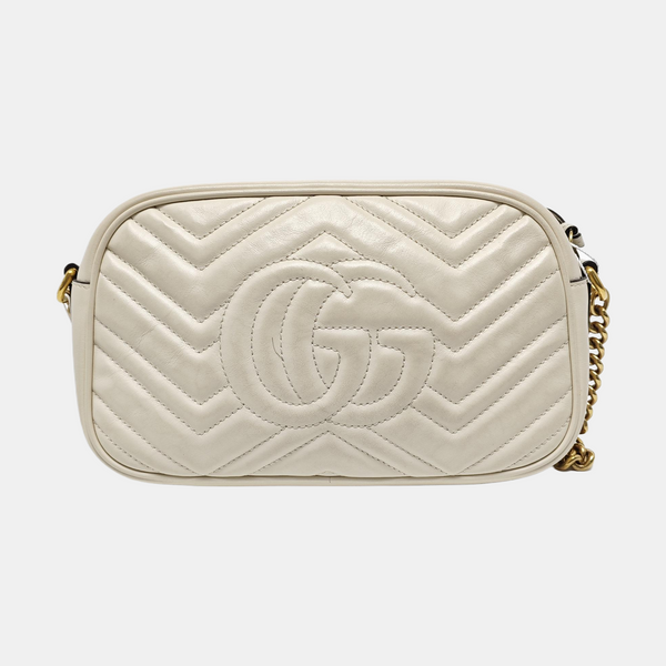 Authenticated pre-owned GG Marmont Small Quilted Calfskin White - Crossbody Bag at Looply
