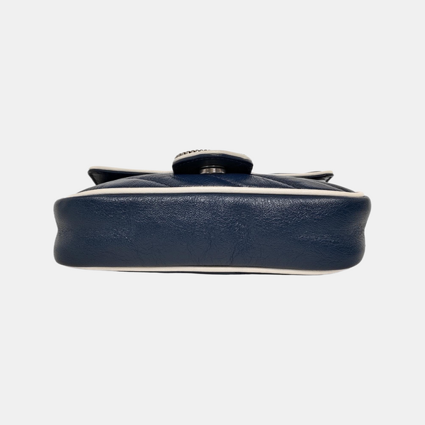 Authenticated pre-owned GG Marmont Super Mini Quilted Calfskin Blue - Shoulder Bag at Looply