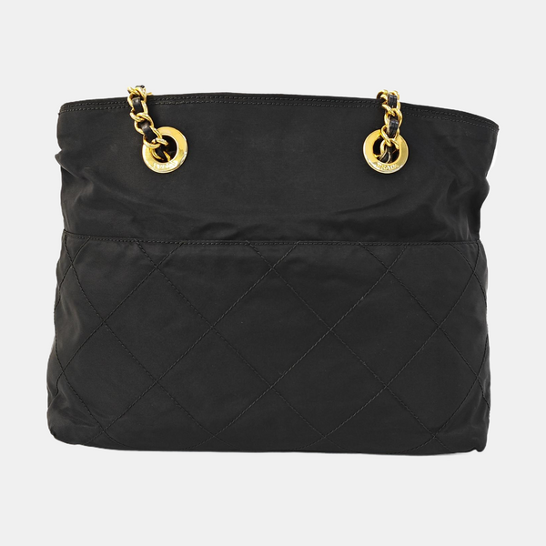 Chain Tote Quilted Nylon Black