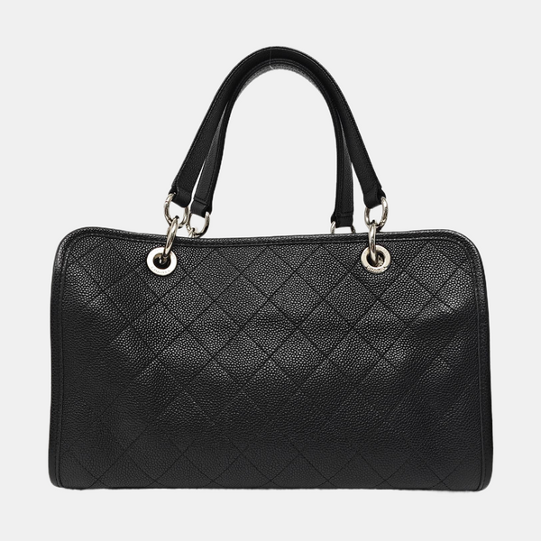 Quilted Grained Calfskin Tote Bag Black