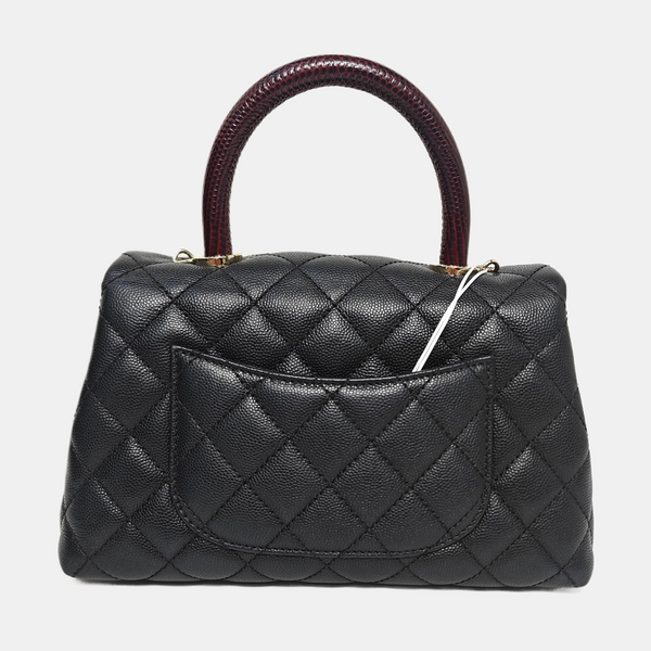 COCO HANDLE Small Quilted Grained Calfskin Black