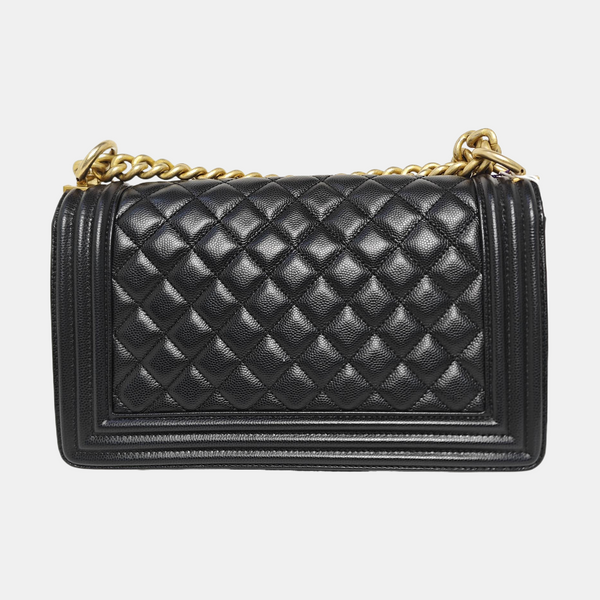 BOY CHANEL Medium Quilted Grained Calfskin Black