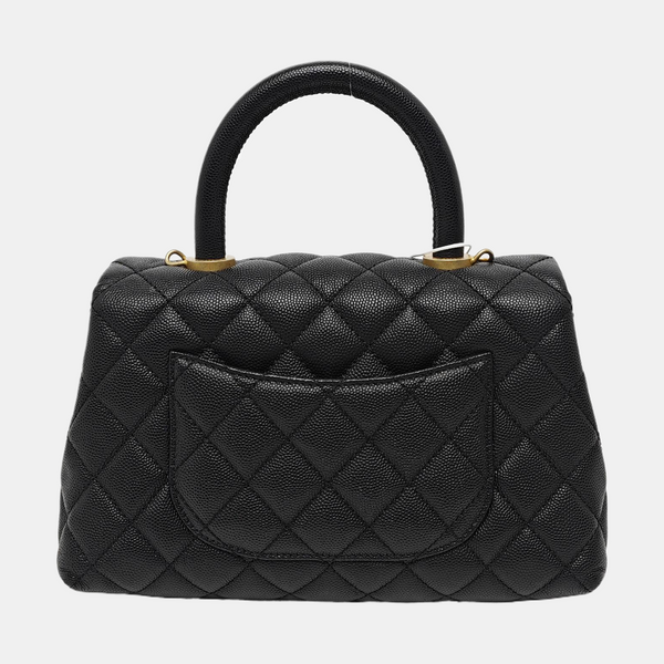 COCO HANDLE Small Quilted Grained Calfskin Black