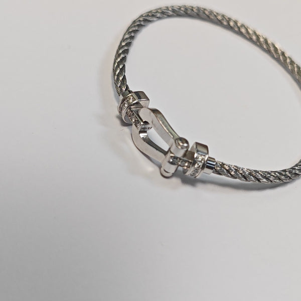 Force 10 18k White Gold Silver Bangle