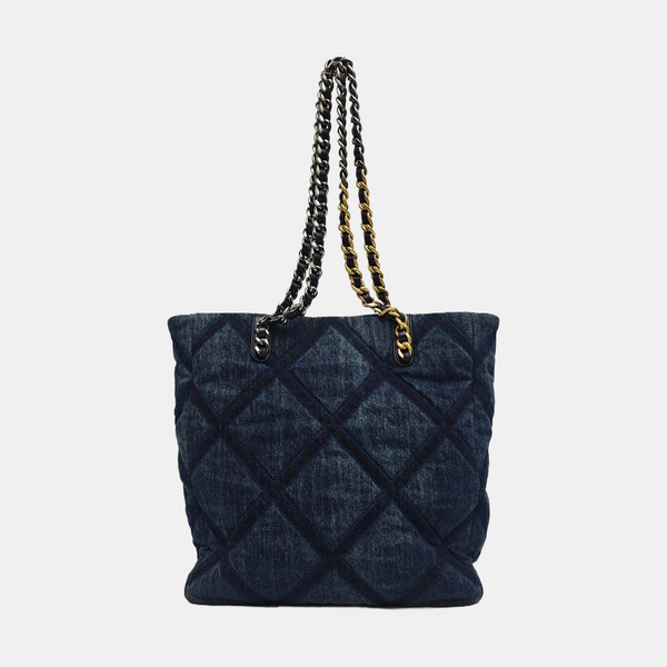 CHANEL 19 Large Quilted Denim Blue