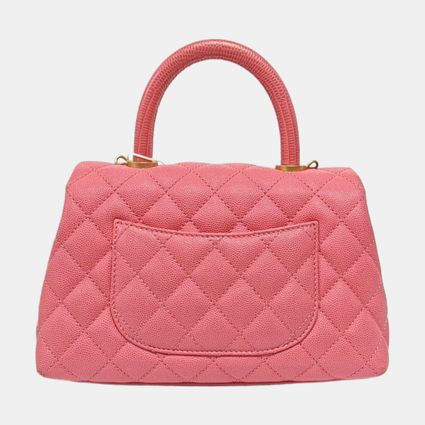 COCO HANDLE Small Quilted Grained Calfskin Pink