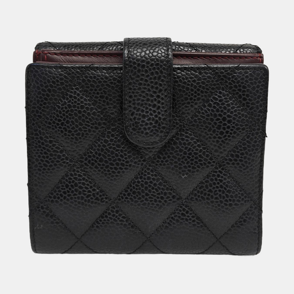 Quilted Grained Calfskin Wallet Black