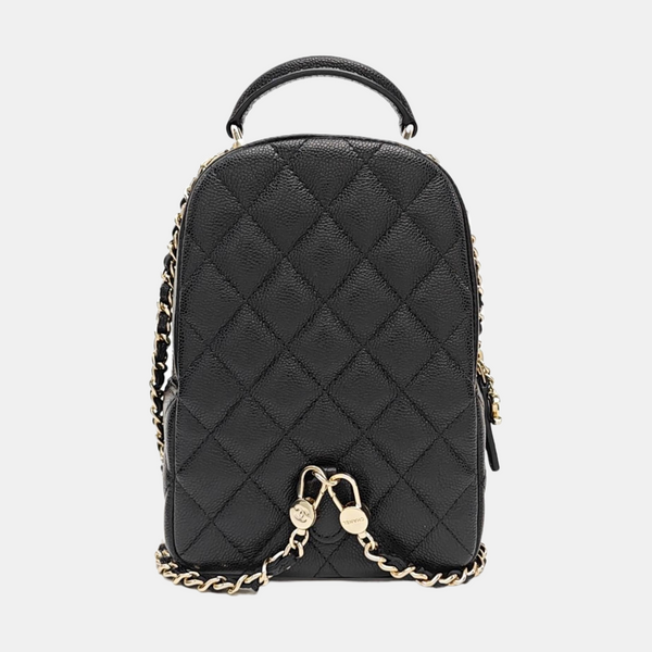 Quilted Grained Calfskin Backpack Mini Black