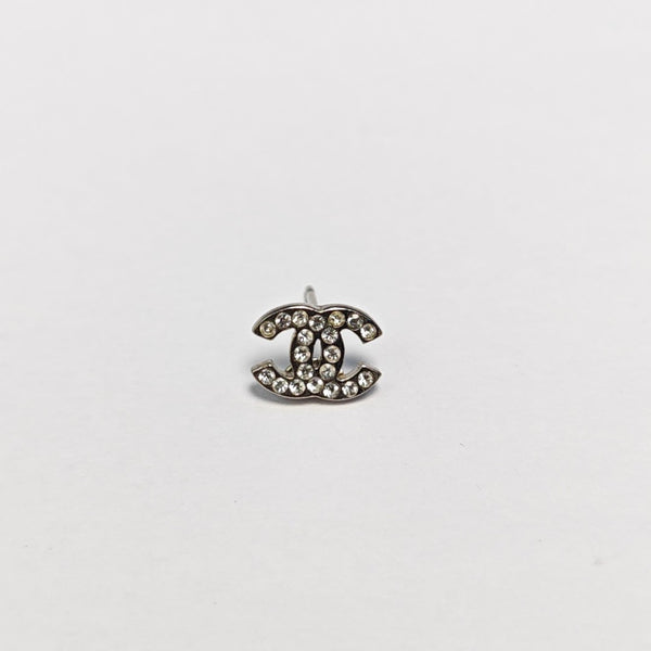 CC Logo Metal Silver Stud Earrings