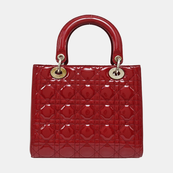 Lady Dior Medium Cannage Patent Leather Red