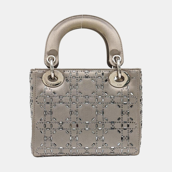 Authenticated pre-owned Lady Dior Mini Cannage Silk Satin Grey - Tote Bag at Looply