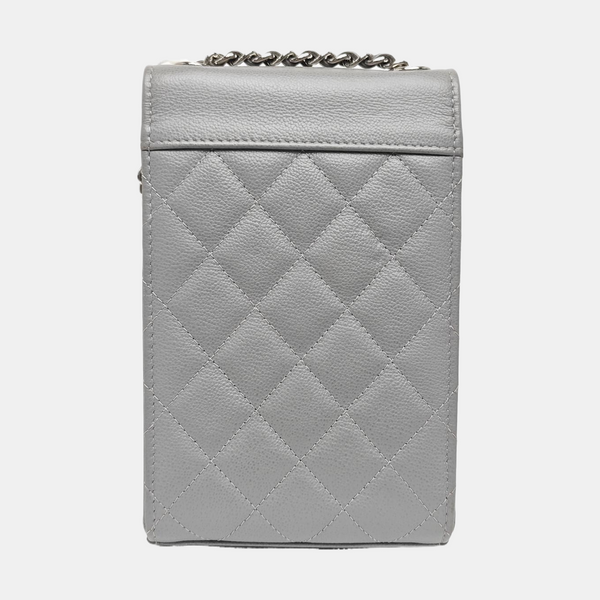 Quilted Grained Calfskin Shoulder Bag Gray