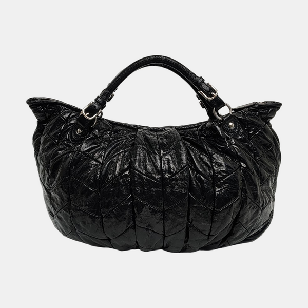 Quilted Patent Leather Tote Bag Black