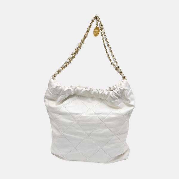 CHANEL 22 Piel de becerro acolchada grande blanca