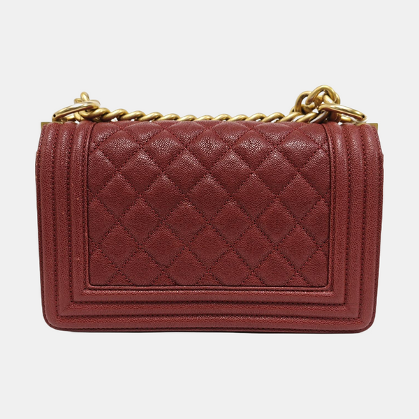 BOY CHANEL Small Quilted Grained Calfskin Red