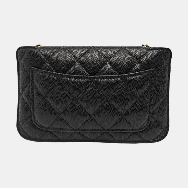 Quilted Grained Calfskin Shoulder Bag Black