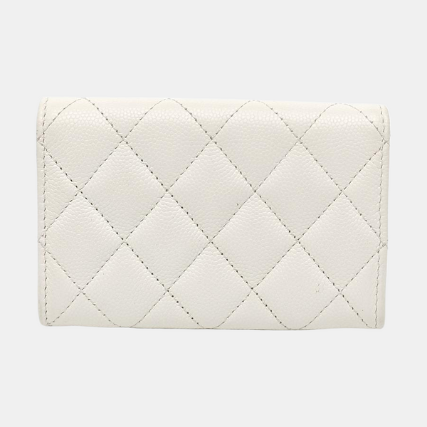 Quilted Grained Calfskin Wallet White