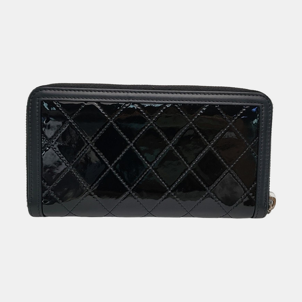 ZIPPY Quilted Patent Calfskin Black Wallet