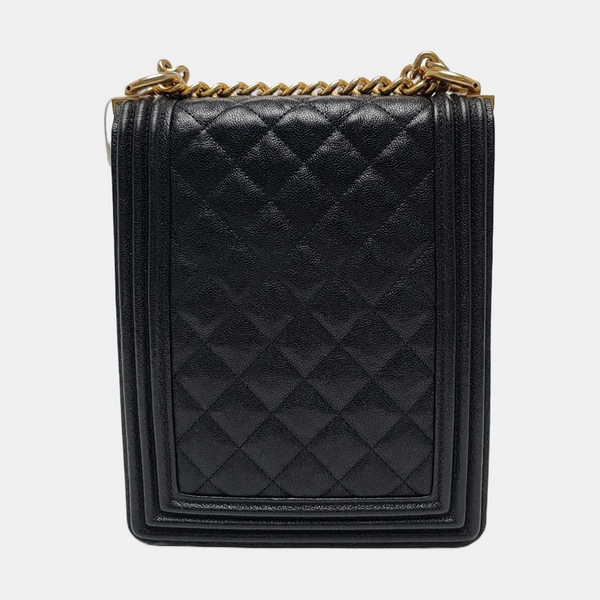 BOY CHANEL Mini Quilted Grained Calfskin Black