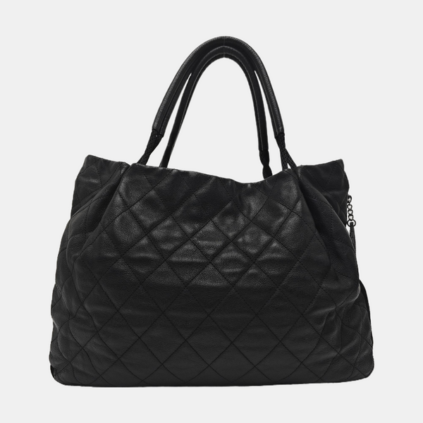 Quilted Calfskin Top Handle Bag Black