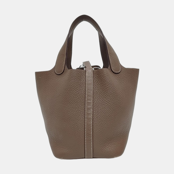 Authenticated pre-owned Picotin Lock 18 Clemence Grey - Bucket Bag at Looply