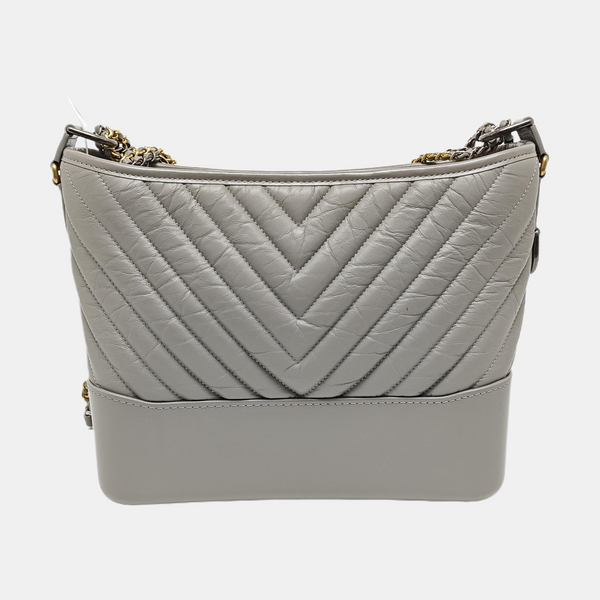 GABRIELLE Medium Chevron Calfskin Gray