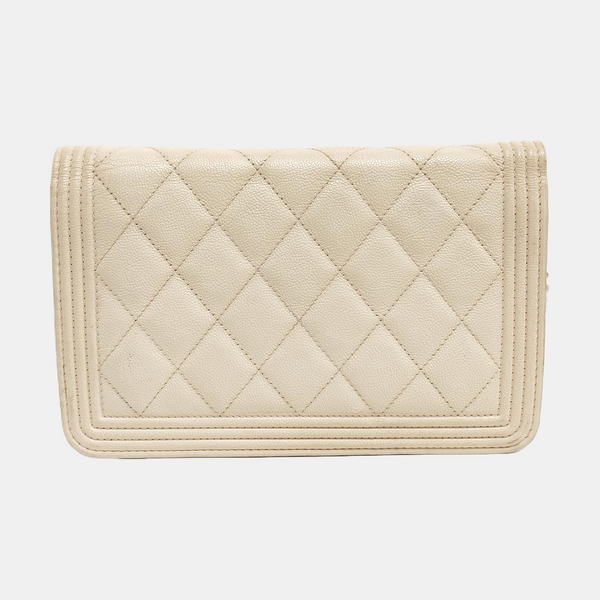 BOY CHANEL Quilted Grained Calfskin White