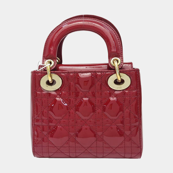 Lady Dior Mini Cannage Patent Calfskin Red