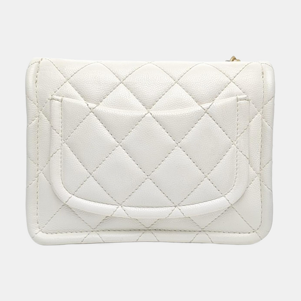Quilted Grained Calfskin Shoulder Bag White