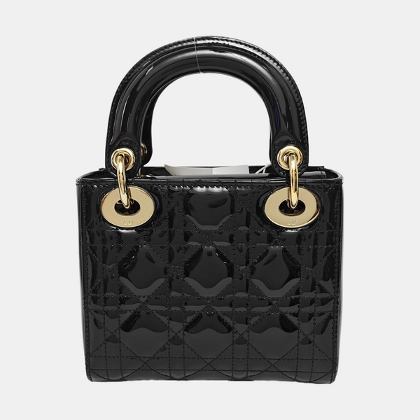 Lady Dior Mini Cannage Patent Leather Black