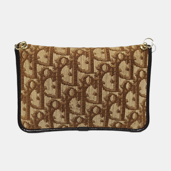 Oblique Canvas Clutch Brown