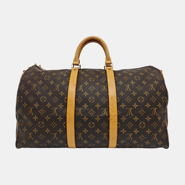 KEEPALL 50 Monogram Coated Canvas Brown