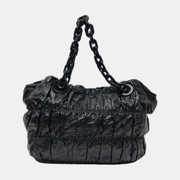 Quilted Patent Leather Shoulder Bag Black