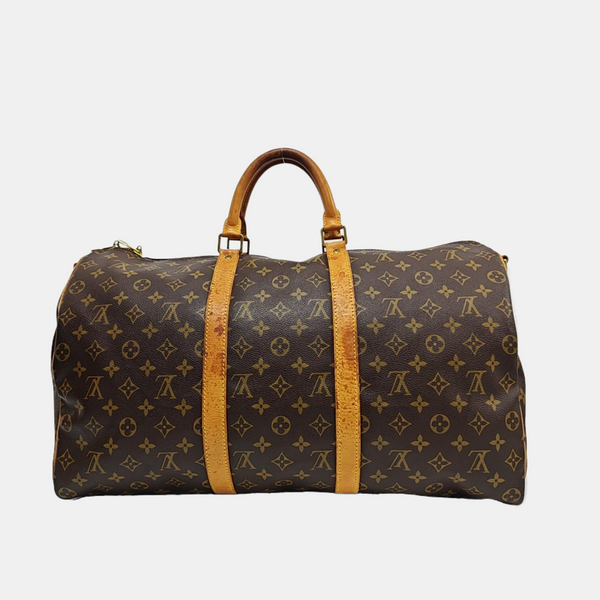 KEEPALL 50 Monogram Coated Canvas Brown