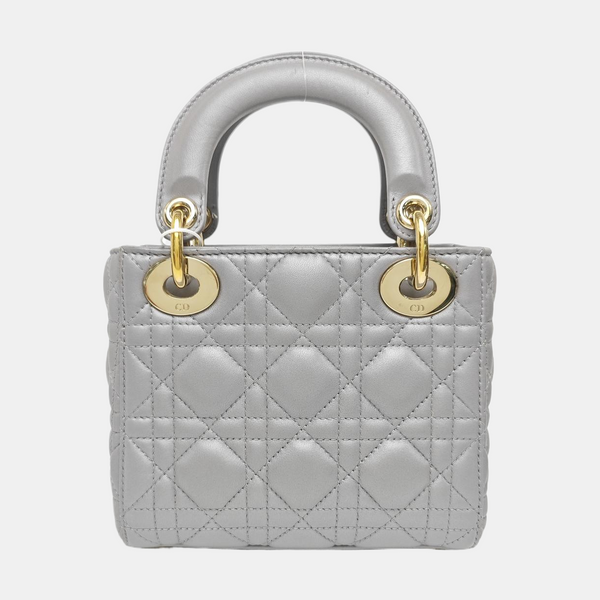 Lady Dior Mini Cannage Lambskin Silver