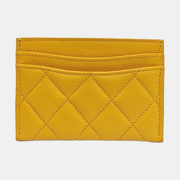 Quilted Grained Calfskin Card Holder Yellow