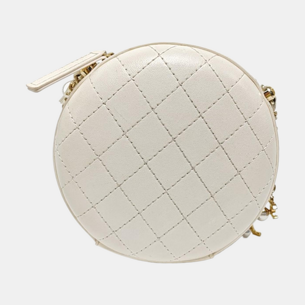 ROUND Quilted Lambskin White