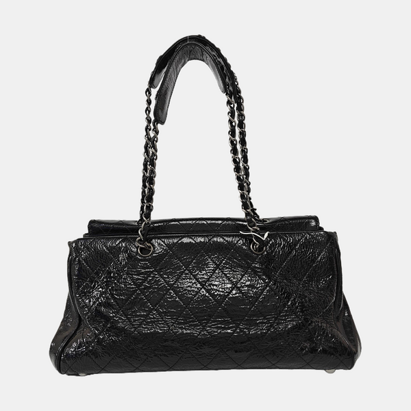 Quilted Patent Leather Shoulder Bag Black