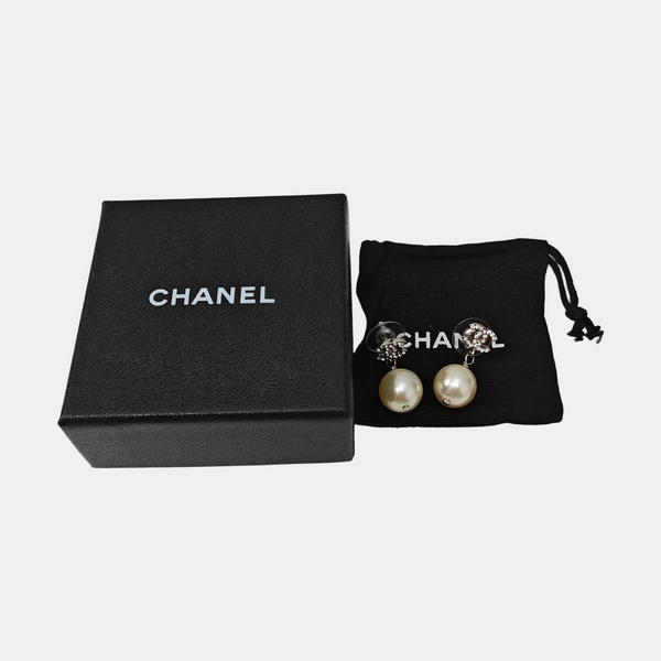 CC Logo Metal Silver Stud Earrings