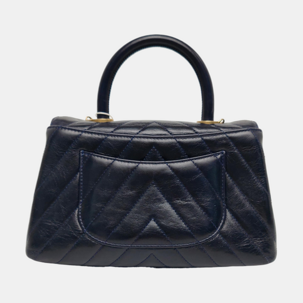 COCO HANDLE Small Chevron Calfskin Blue