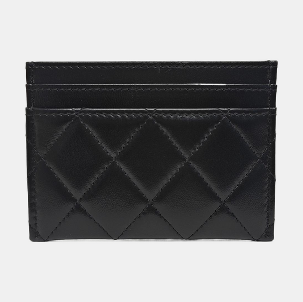 Quilted Lambskin Card Holder Black