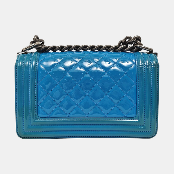 BOY CHANEL Small Quilted Patent Leather Blue
