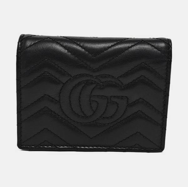 GG Marmont Mini Quilted Calfskin Black Card Holder