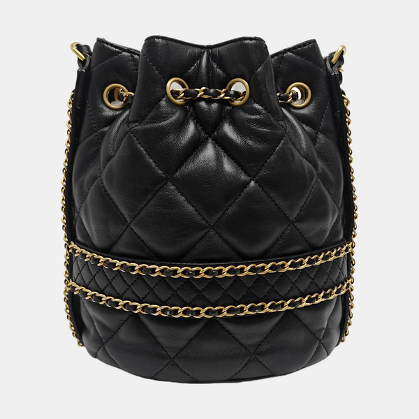 DRAWSTRING Large Quilted Lambskin Black