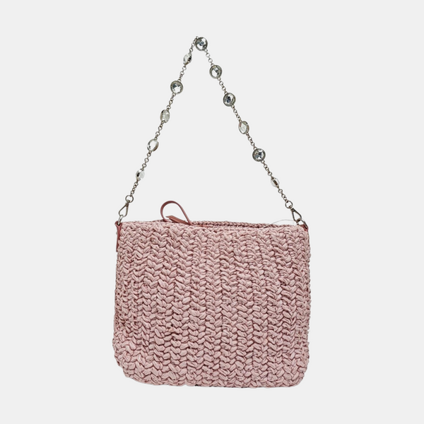 Straw Bucket Bag Pink
