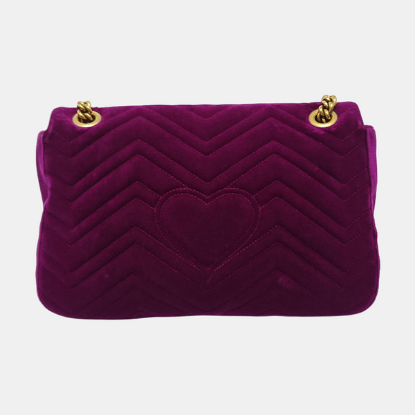 Authenticated pre-owned GG Marmont Large Quilted Velvet Purple - Shoulder Bag at Looply